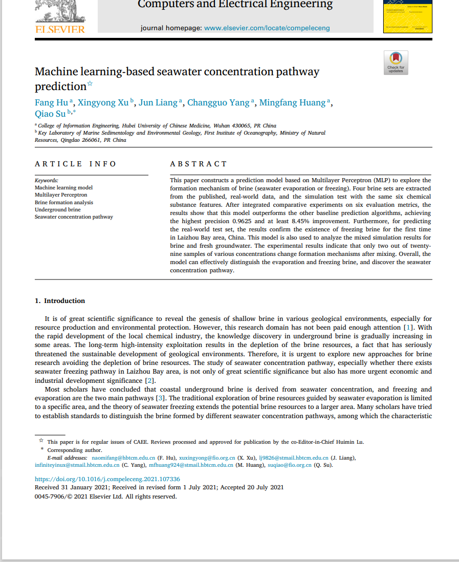 Machine learning-based seawater concentration pathway prediction(SCI)